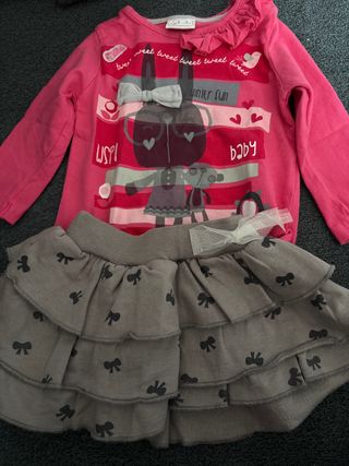 Conjunto bebé niña camiseta y falda