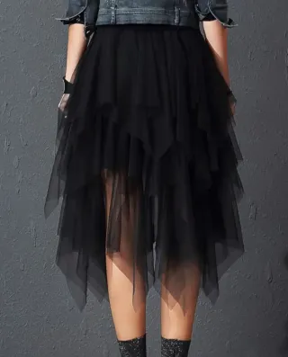 Falda tul negra volantes, goma en la cintura