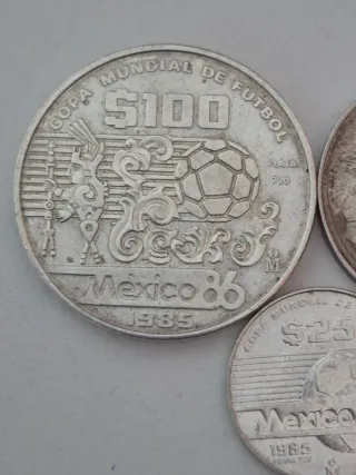 55 g plata 720 mexico 3 Monedas Mundial 86