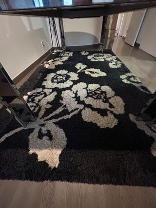 Alfombra Lana 100% 260x160cm Flores Beige/Negro
