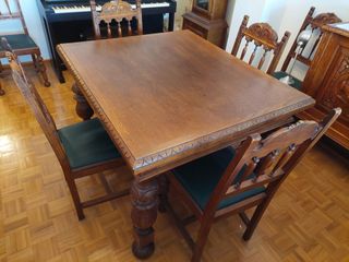 Mesa comedor MADERA MACIZA TALLADA +SILLAS a juego