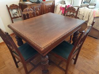 Mesa comedor MADERA MACIZA TALLADA +SILLAS a juego