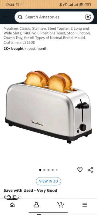 Tostadora Moulinex Acero Inoxidable