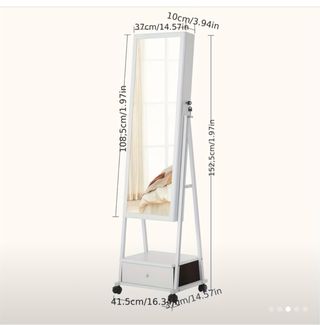 Espejo de pie con cajón y ruedas