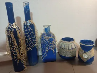 Centros de mesa comunión azul y blanco; 21 piezas.