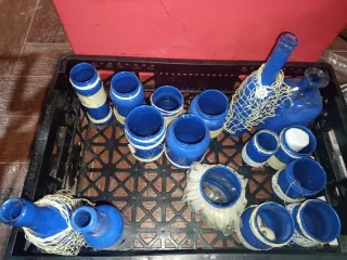 Centros de mesa comunión azul y blanco; 21 piezas.