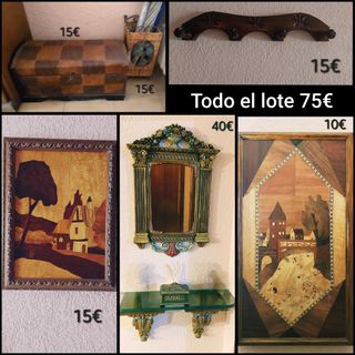 Lote decoración rústica: baúl, espejo, cuadros