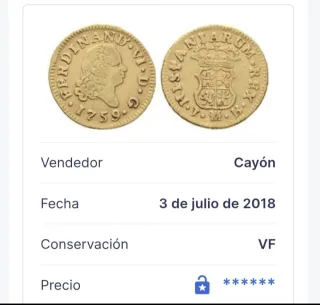 Moneda 1/2 Escudo Oro Fernando VI 1759