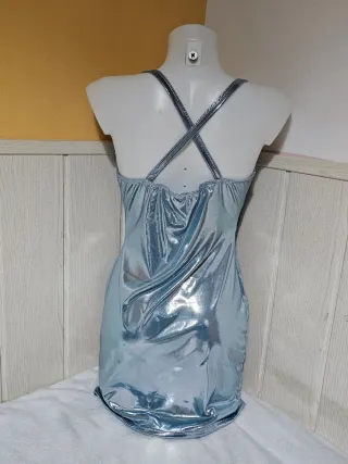 Vestido mini brillante fiesta azul metalizado