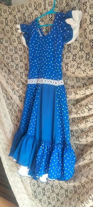 Traje Flamenca Niña Azul Lunares 3-4 Años