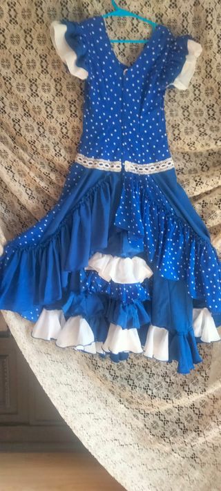 Traje Flamenca Niña Azul Lunares 3-4 Años