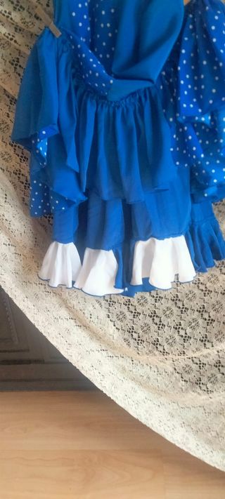 Traje Flamenca Niña Azul Lunares 3-4 Años