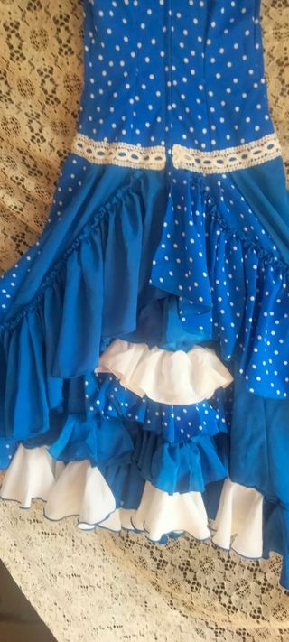 Traje Flamenca Niña Azul Lunares 3-4 Años