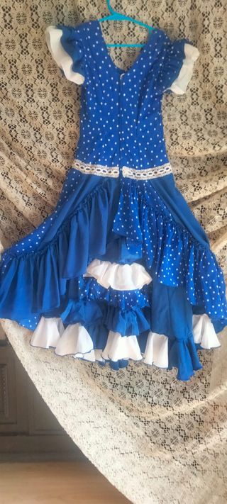 Traje Flamenca Niña Azul Lunares 3-4 Años