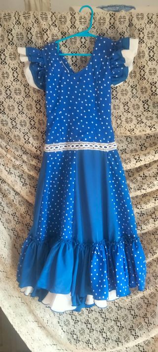 Traje Flamenca Niña Azul Lunares 3-4 Años