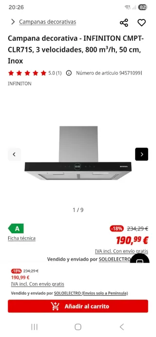 Campana Extractora Infiniton CMPT-CLR71S Acero Ino