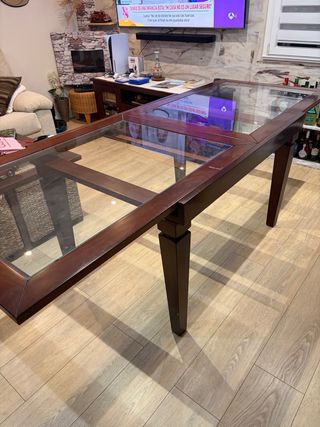 Mesa de comedor extensible madera y cristal