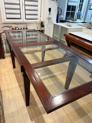 Mesa de comedor extensible madera y cristal