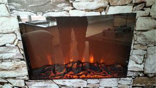 Mueble TV Madera Maciza + Chimenea Eléctrica