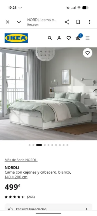 Cama NORDLI IKEA con cajones, cabecero, mesitas