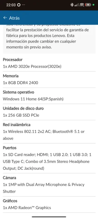 Lenovo IdeaPad 1-15ADA7 Portátil