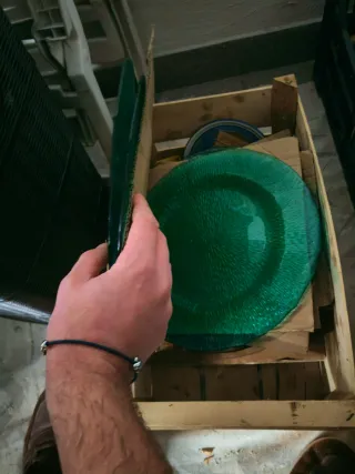 Piatti in vetro lavorato verde/blu