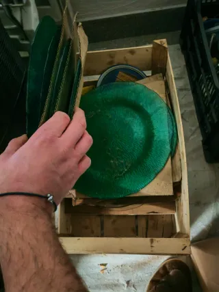 Piatti in vetro lavorato verde/blu