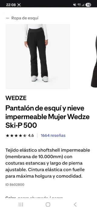 Pantalón de esquí Mujer Negro Impermeable XL 46