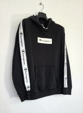 Sudadera Champion Negra Logo Cinta Vintage 90s Y2K