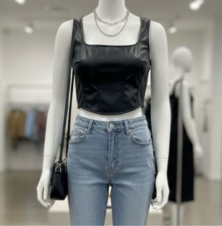 Zara - Top Corsetto Similpelle Nero / Taglia M