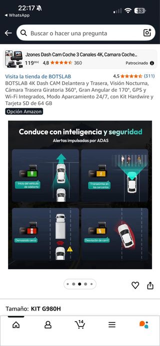 Botslab Dash Cam 4K Delantera y Trasera