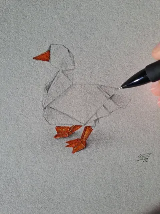 Originale disegno di una papera/oca origami