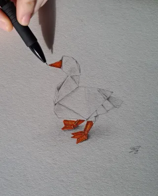Originale disegno di una papera/oca origami