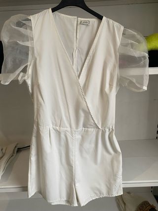 Mono corto mujer mangas tul blanco