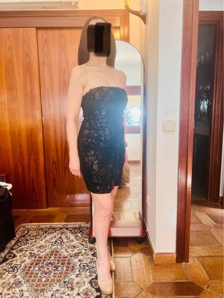 Vestido negro lentejuelas palabra de honor