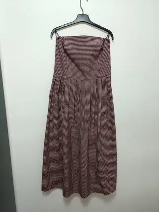 Vestido largo de cuadros palabra de honor Zara L