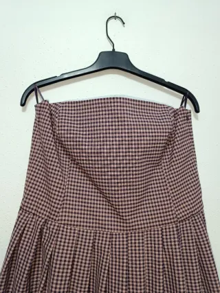 Vestido largo de cuadros palabra de honor Zara L