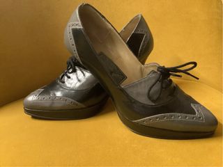 Zapatos Oxford Tacón Mujer Negro/Gris