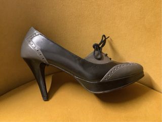 Zapatos Oxford Tacón Mujer Negro/Gris