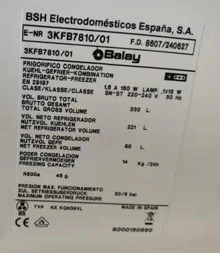 Ricambi per frigorifero congelatore Balay 3KFB7810/01