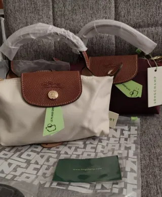 Longchamp Le Pliage Bolso Beige y Morado