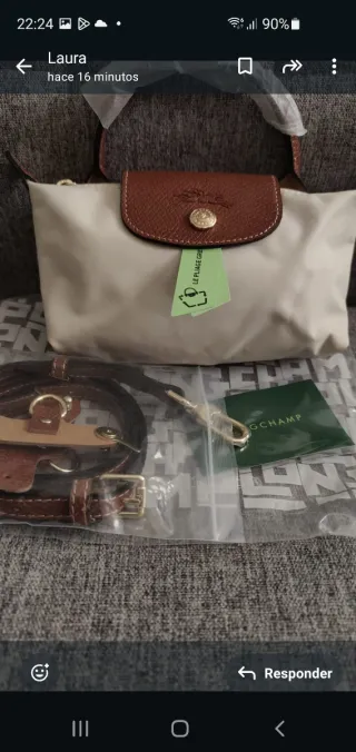 Longchamp Le Pliage Bolso Beige y Morado