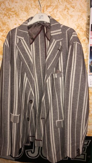 Giacca monopetto uomo righe grigio/bianco