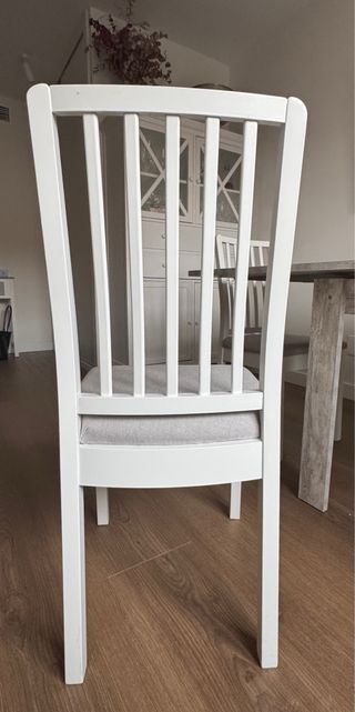 4 Sillas Comedor Madera Tapizadas Gris Blanco