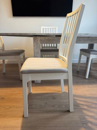 4 Sillas Comedor Madera Tapizadas Gris Blanco
