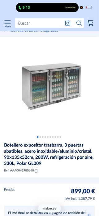 Nevera expositora refrigerada
