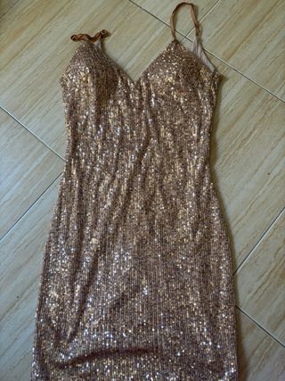 Vestido de fiesta dorado lentejuelas