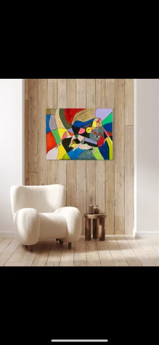 Quadro decorativo cubista astratro oro e multicolo
