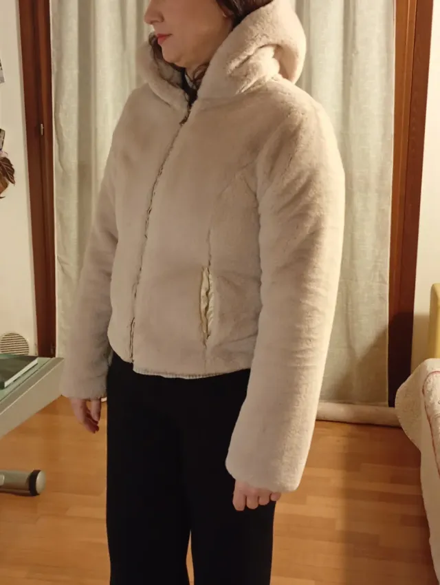 Chaqueta mujer con pelo sintético beige talla L