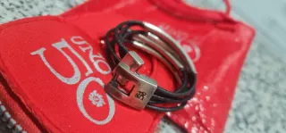 Pulsera Uno de 50 Cuero y Plata